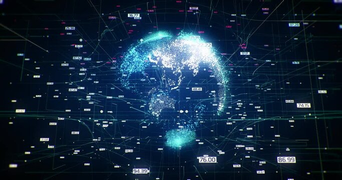 Global Network, 3D Earth, Internet network Connection, interconnections, digital data, abstract background, information bits  