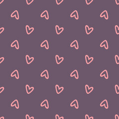  Pink hearts on purple background seamless pattern