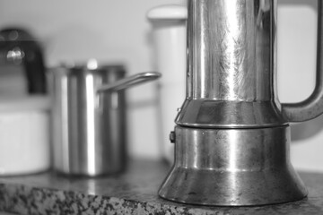 italian espresso maker in black and white