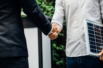 Electrical Engineer Technician and CEO executive business people making handshake after meeting....