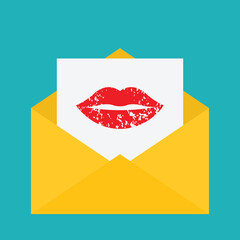 envelope with lips flat vector. mail symbol love flat sign
