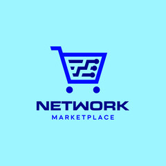 Shopping Cart With Technology Web for Network Marketplace Logo Design Graphic Concept