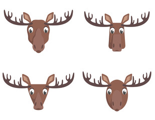 Set of cartoon moose. Different shapes of animal heads.