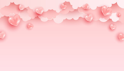 Valentines Day banner with heart shaped balloonson a minimalistic stylish background. Holiday banner, web poster, flyer, color brochure.