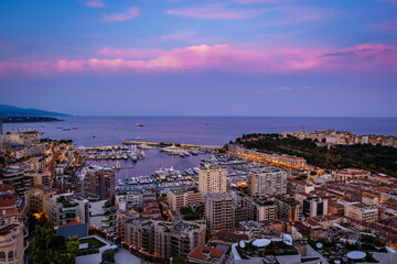 Fototapeta na wymiar Rooftop View Port of Monaco at Dusk 