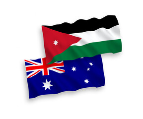 Flags of Australia and Hashemite Kingdom of Jordan on a white background