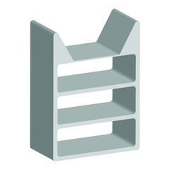 Long Blank Empty Showcase Display With Retail Shelves. Perspective View 3D. Illustration Isolated On White Background. Mock Up Template Ready For Your Design. Product Advertising. Vector EPS10