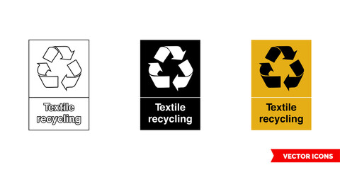 Textile recycling waste recycling sign icon of 3 types color, black and white, outline. Isolated vector sign symbol.
