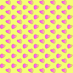 Pink gradient hearts on a yellow background. Romantic and love pattern. For mother day. For valentine's day. For textiles, cards, wallpapers and backgrounds. Vector illustration.