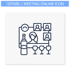 Online wine tasting line icon. Meeting together concept. Internet streaming website. Live stream. Social distanced party. Remote public event, community. Isolated vector illustration. Editable stroke
