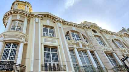 Historic old vintage retro color colorful blue pink buildings in downtown Brazil beauty city Pernambuco Brazil
