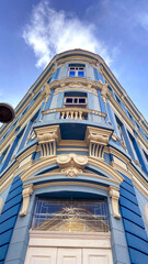 Historic old vintage retro color colorful blue pink buildings in downtown Brazil beauty city Pernambuco Brazil