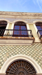 Historic old vintage retro color colorful blue pink buildings in downtown Brazil beauty city Pernambuco Brazil