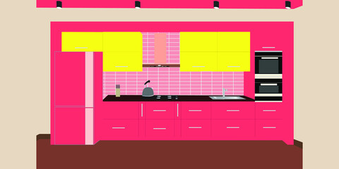 graphic kitchen interior card. vector illustration