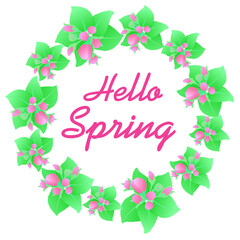 Postcard Hello spring with flowers. Vector illustration