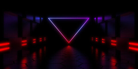 3D abstract background with neon lights. neon tunnel .space construction . 3d illustration