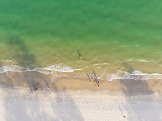 Aerial view tropical white sand beach turquoise water