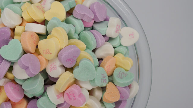 Bowl Of Candy Conversation Hearts For Valentine's Day