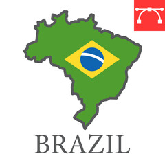 Map of Brazil color line icon, country and geography, brazil map flag sign vector graphics, editable stroke filled outline icon, eps 10.