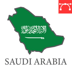 Map of Saudi Arabia color line icon, country and geography, saudi arabia map flag sign vector graphics, editable stroke filled outline icon, eps 10.