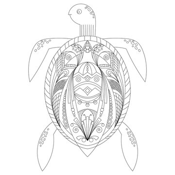 Drawing zentangle turtle for coloring page, vector illustration, shirt design effect, logo, tattoo and decoration
