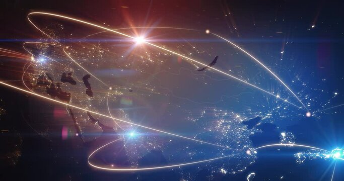 Global Network Digital Grid Over the Earth. Futuristic Abstract Network Growing and Covering Planet. Modern Business and Technology Concept 3D animation 4K loop background