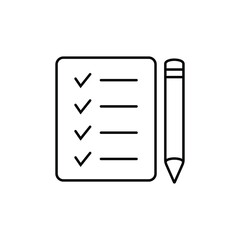 Checklist and pencil line icon. Questionnaire, to do list, shopping list. Survey concept. Vector illustration can be used for topics like business, audit, shopping