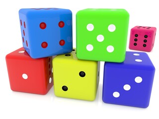 Dice of different colors on white
