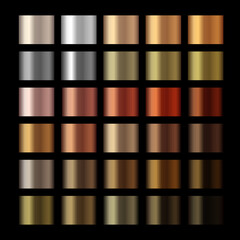Vector metallic copper gradients, gold, silver, bronze, copper colorful palette collection