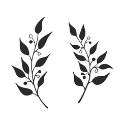 Hand drawn leaves and branches. Vector set of leaves isolated on white background