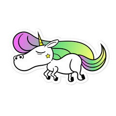 Cute Sleeping Unicorn Cartoon Characters with Rainbow mane, best for sticker or decoration for kids and startup business