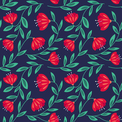 Naklejka na ściany i meble Spring seamless floral pattern with red flowers
