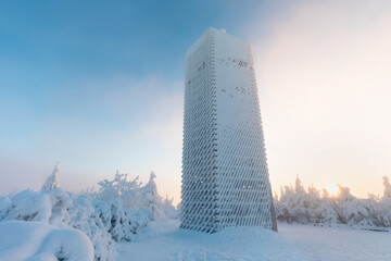 New Lookout tower in the shape of pentagon, Velka Destna, Orlicke mountains, Eastern Bohemia, Czech...