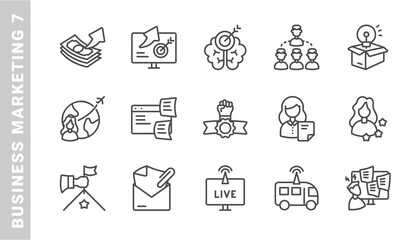 business marketing 7, elements of business marketing icon set. Outline Style. each made in 64x64 pixel