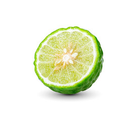 Bergamot fruit with cut in half isolated on white background.