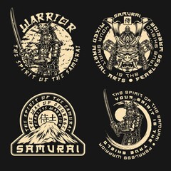 Samurai vintage monochrome emblems