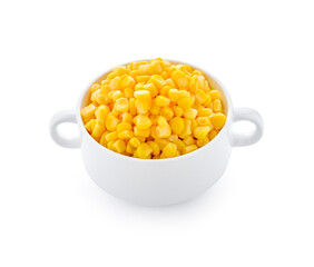 Bowl of sweet corn isolated on white background