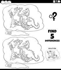 differences educational game with fantasy dream coloring book page
