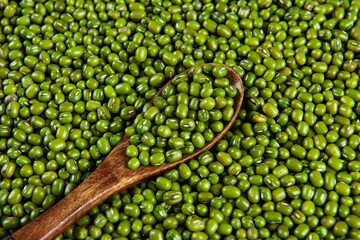 Green bean or mung bean on white background