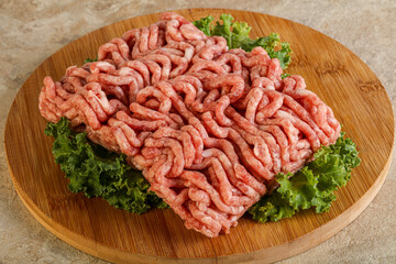 Raw pork minced meat over board