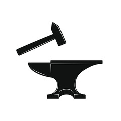 Anvil and slegdehammer shape vector icon. Blacksmith workshop sign. Metal forging industry symbol. Iron and steel craft logo. Black clip-art silhouette.

