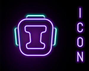 Glowing neon line Boxing helmet icon isolated on black background. Colorful outline concept. Vector.