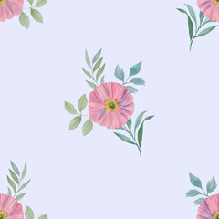 Seamless pattern on a blue background. endless motif for textiles, prints, wallpaper, wrapping paper. Delicate watercolor flowers.