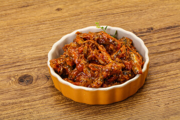 Canned anchovy in tomato sauce