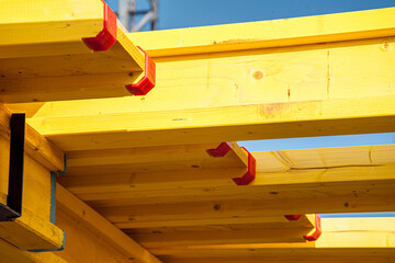 Wooden beams on the construction of a residential building