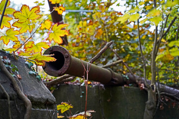 old metal parts and beams after the demolition of a building