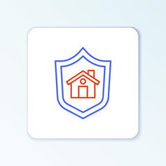 Line House with shield icon isolated on white background. Insurance concept. Security, safety, protection, protect concept. Colorful outline concept. Vector.