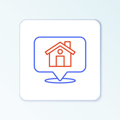 Line Map pointer with house icon isolated on white background. Home location marker symbol. Colorful outline concept. Vector.
