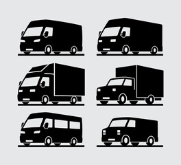 Commercial Delivery Vehicle Vector Icons