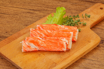 Crab sticks served salad leaves